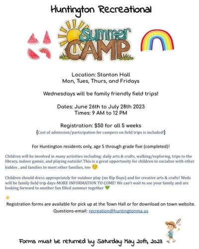 Recreation Committee 2023 Camp Flyer - See event for info included in this flyer